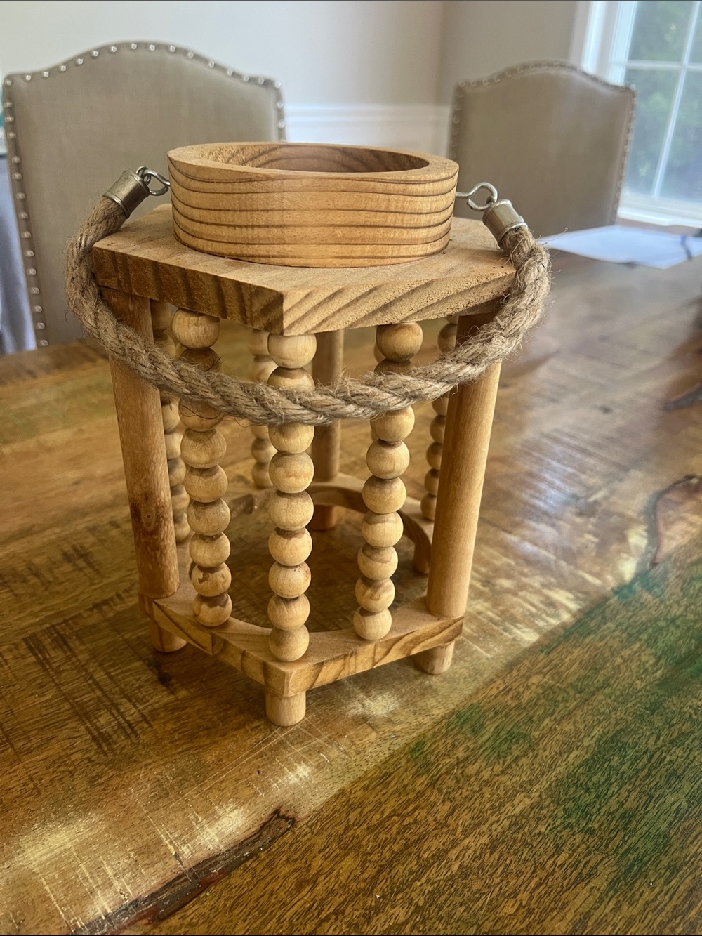 Natural Wood Bead Lantern with Rope Handle - Home Accents (pink zebra)